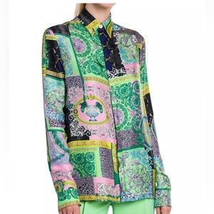 Versace Barocco Patchwork-Print Silk Shirt